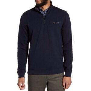 Ted Baker Mens Blue Quarter Zip Sweater Pullover Knit Cotton Size XL 6. X